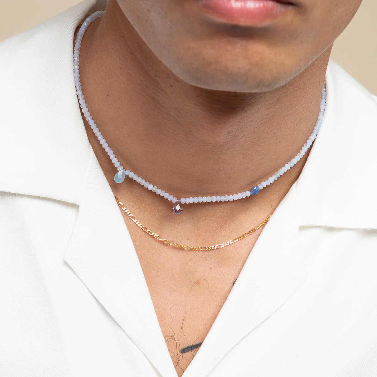 Agate Charm Beaded Necklace in Gold - Image 3