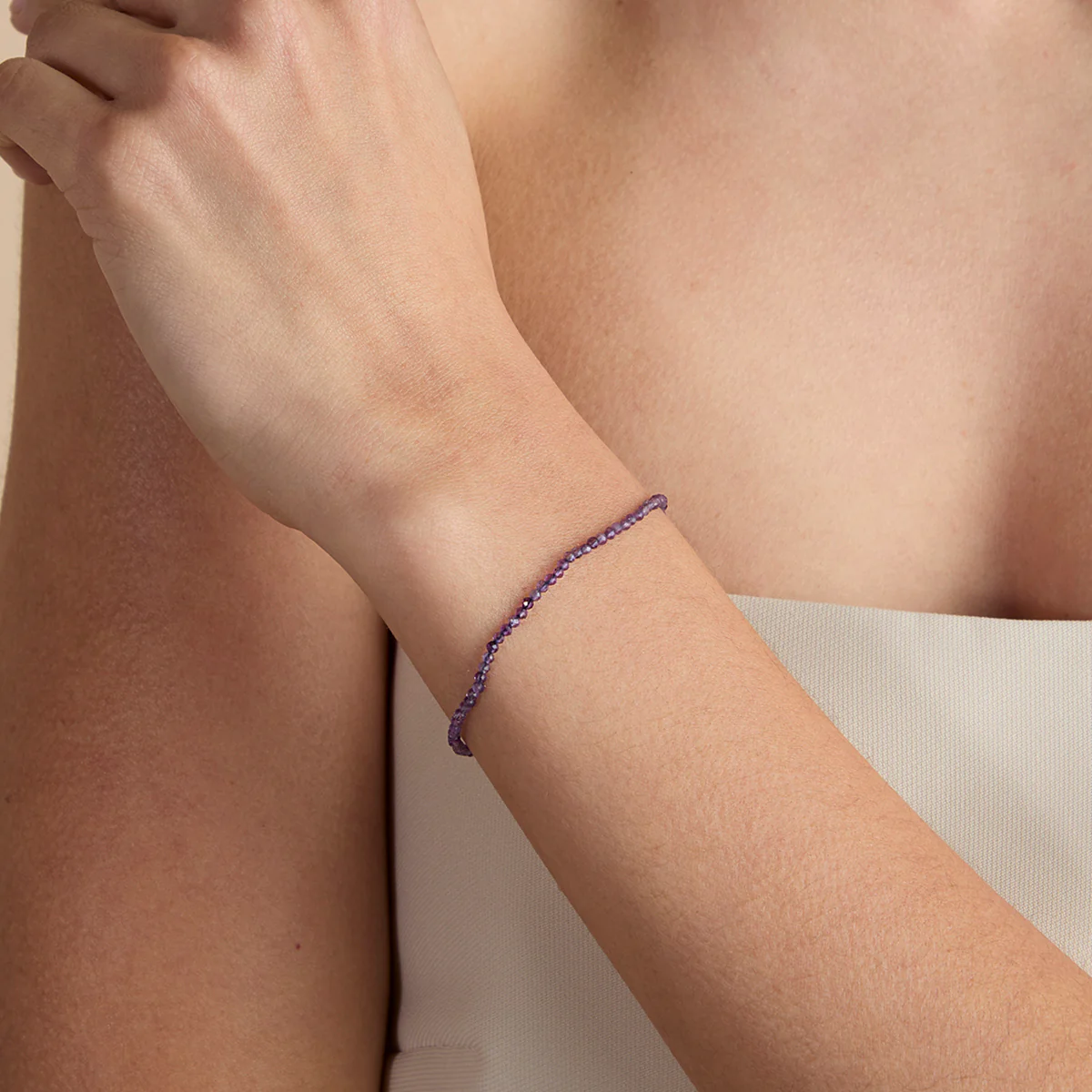Amethyst February Beaded Bracelet in Solid Gold - Image 2