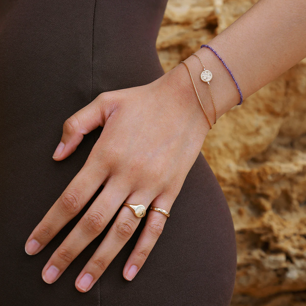 Amethyst February Beaded Bracelet in Solid Gold - Image 3