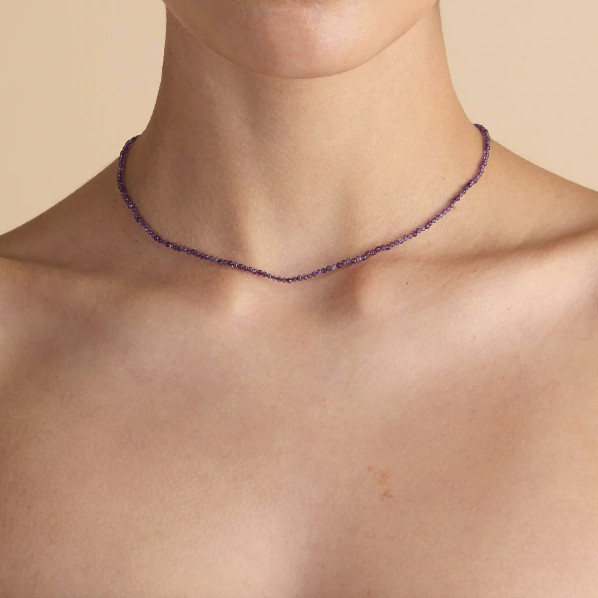 Amethyst February Beaded Necklace in Solid Gold - Image 2