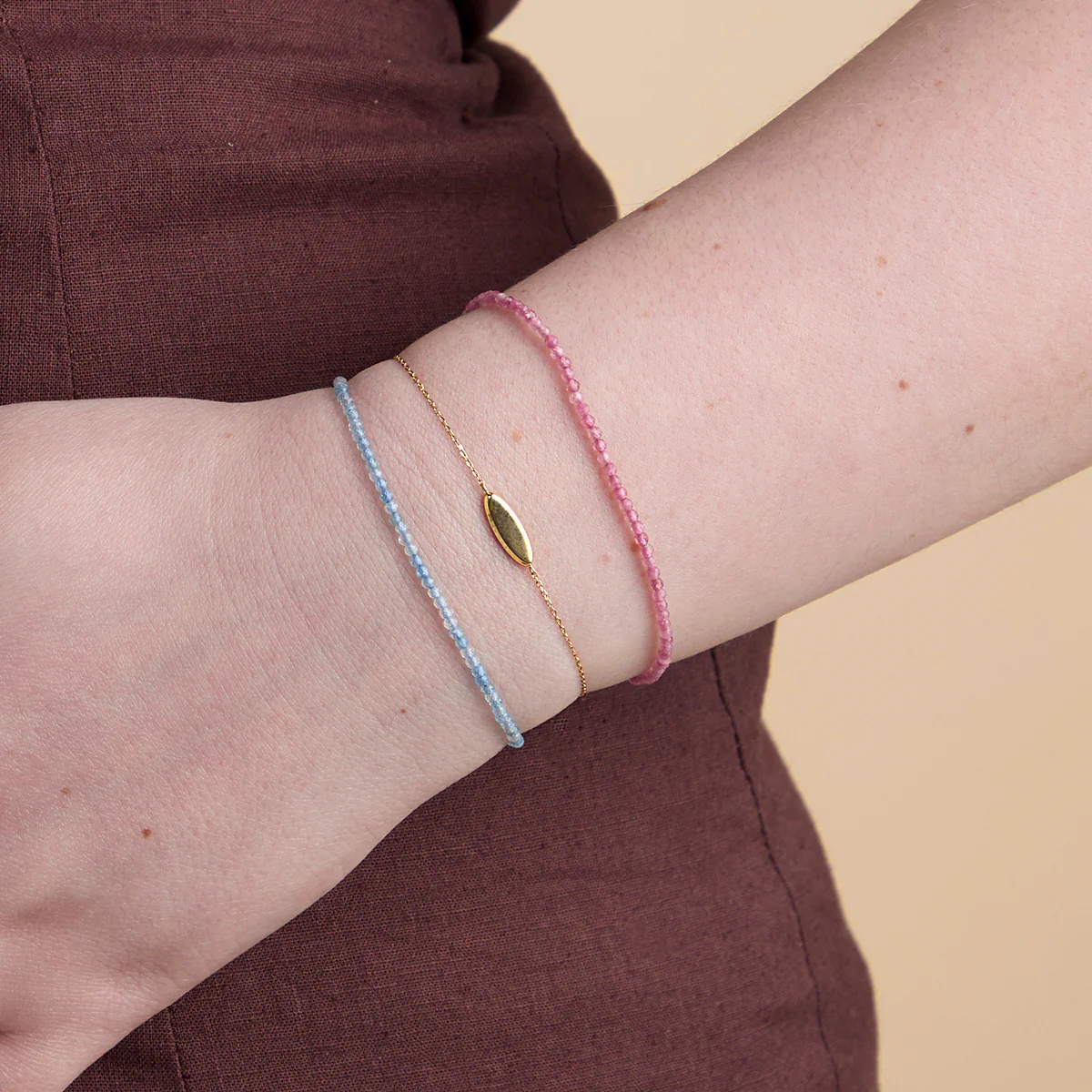 Aquamarine March Beaded Bracelet in Solid Gold - Image 3