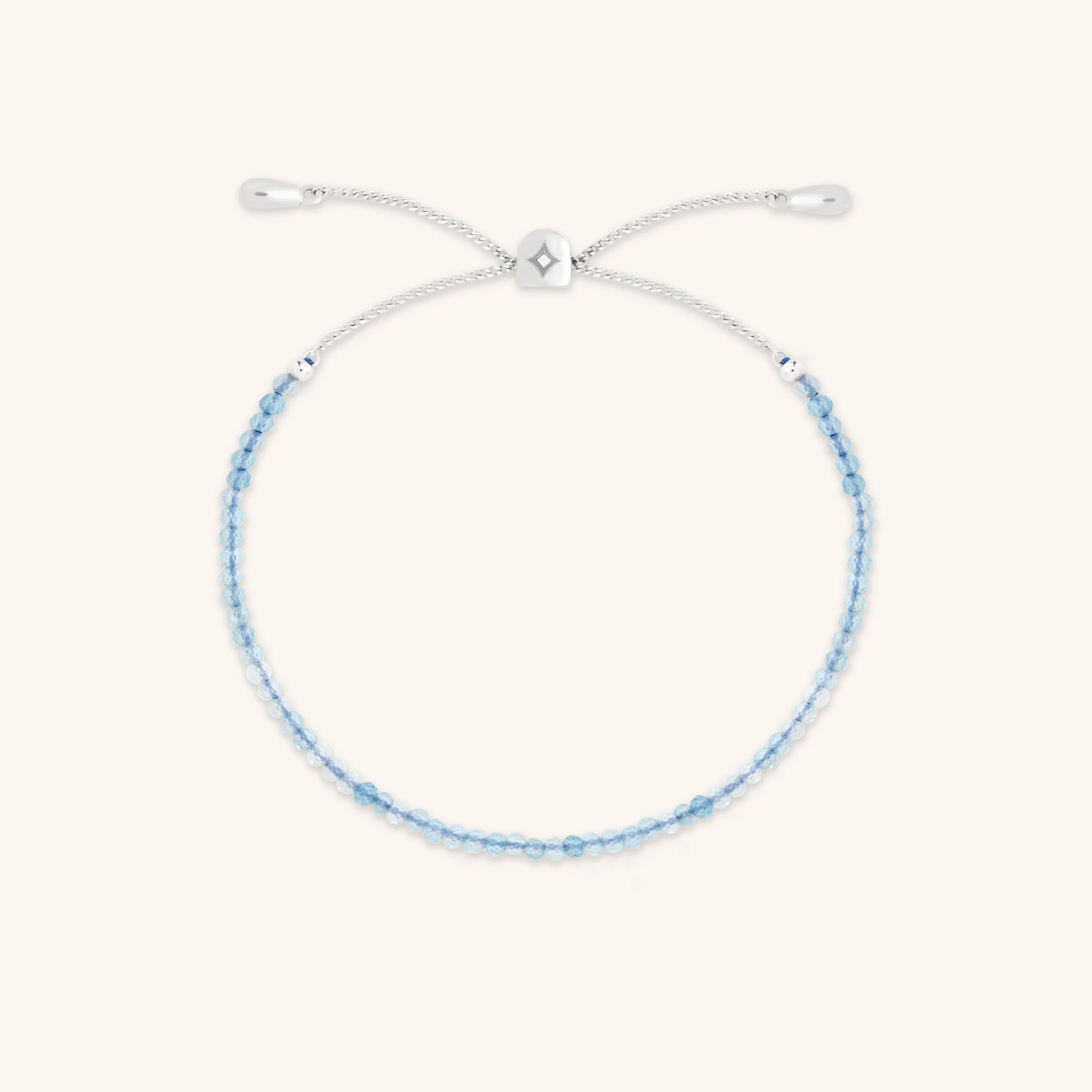 Aquamarine March Beaded Bracelet in Solid White Gold