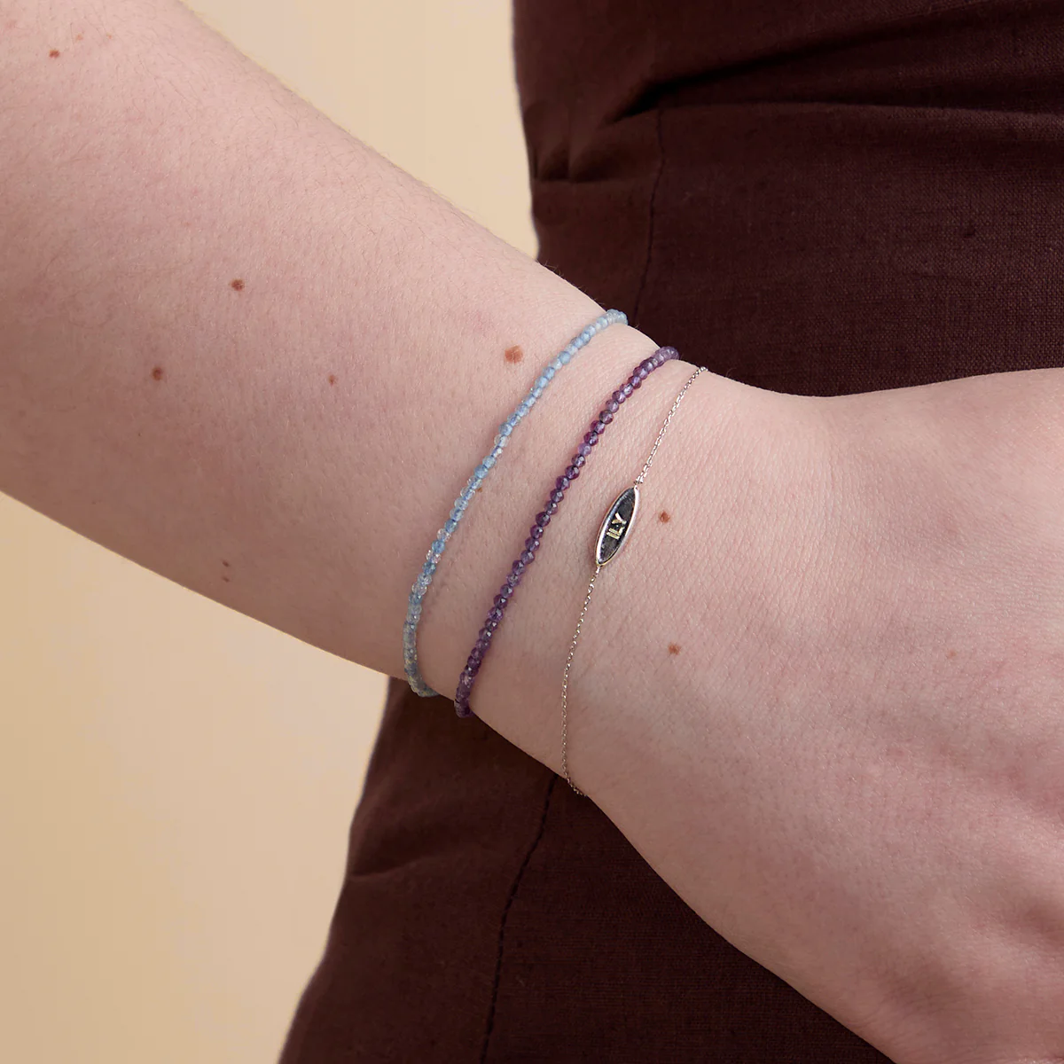 Aquamarine March Beaded Bracelet in Solid White Gold - Image 3