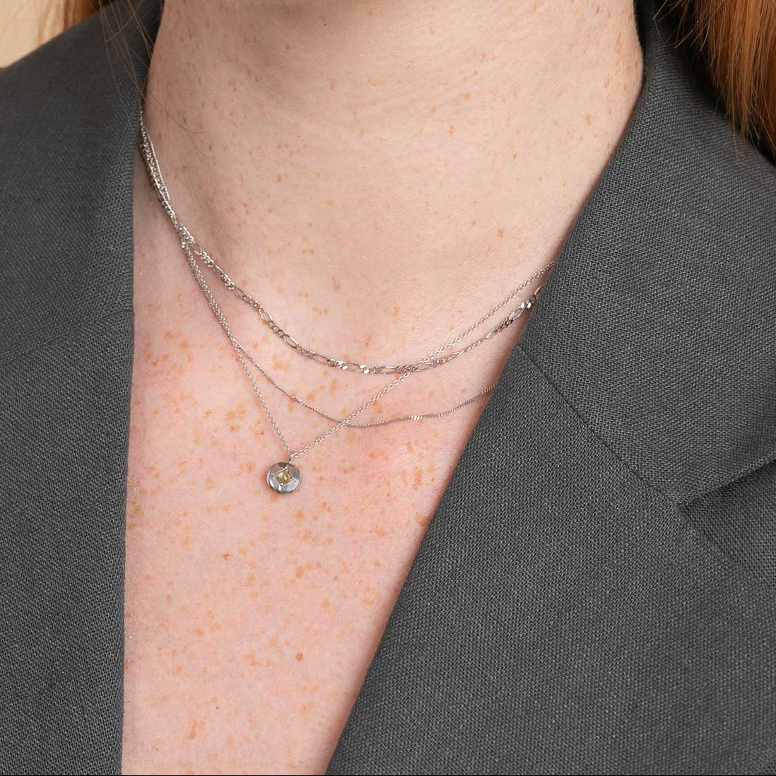 August Peridot Birthstone Necklace in Solid White Gold - Image 3