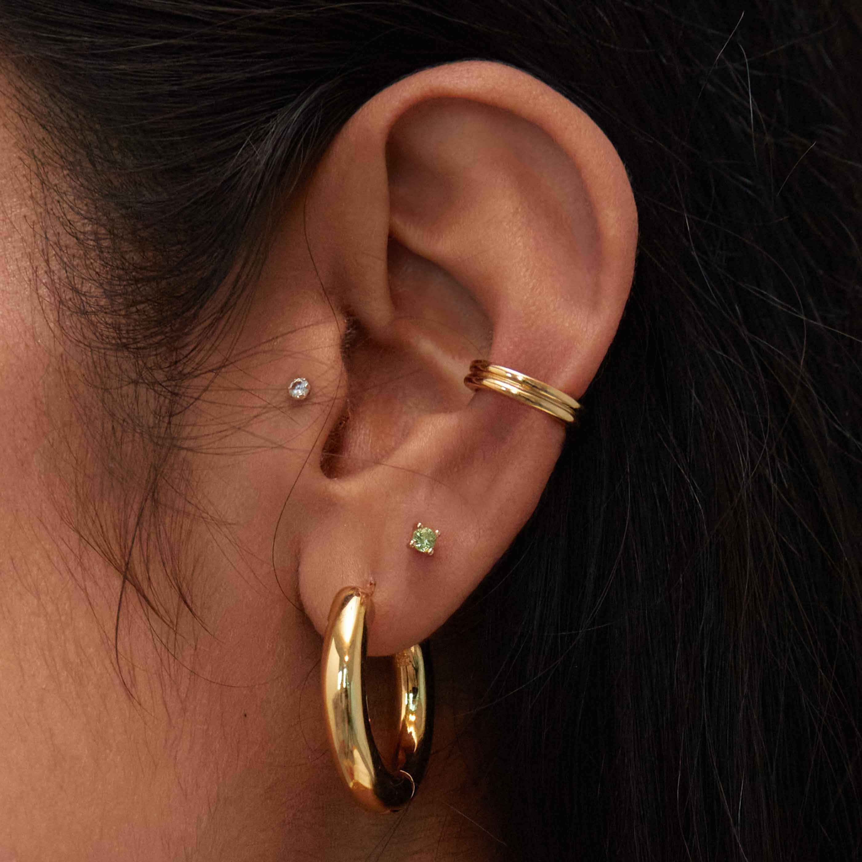 August Birthstone Stud Earrings in Gold with Peridot CZ - Image 3