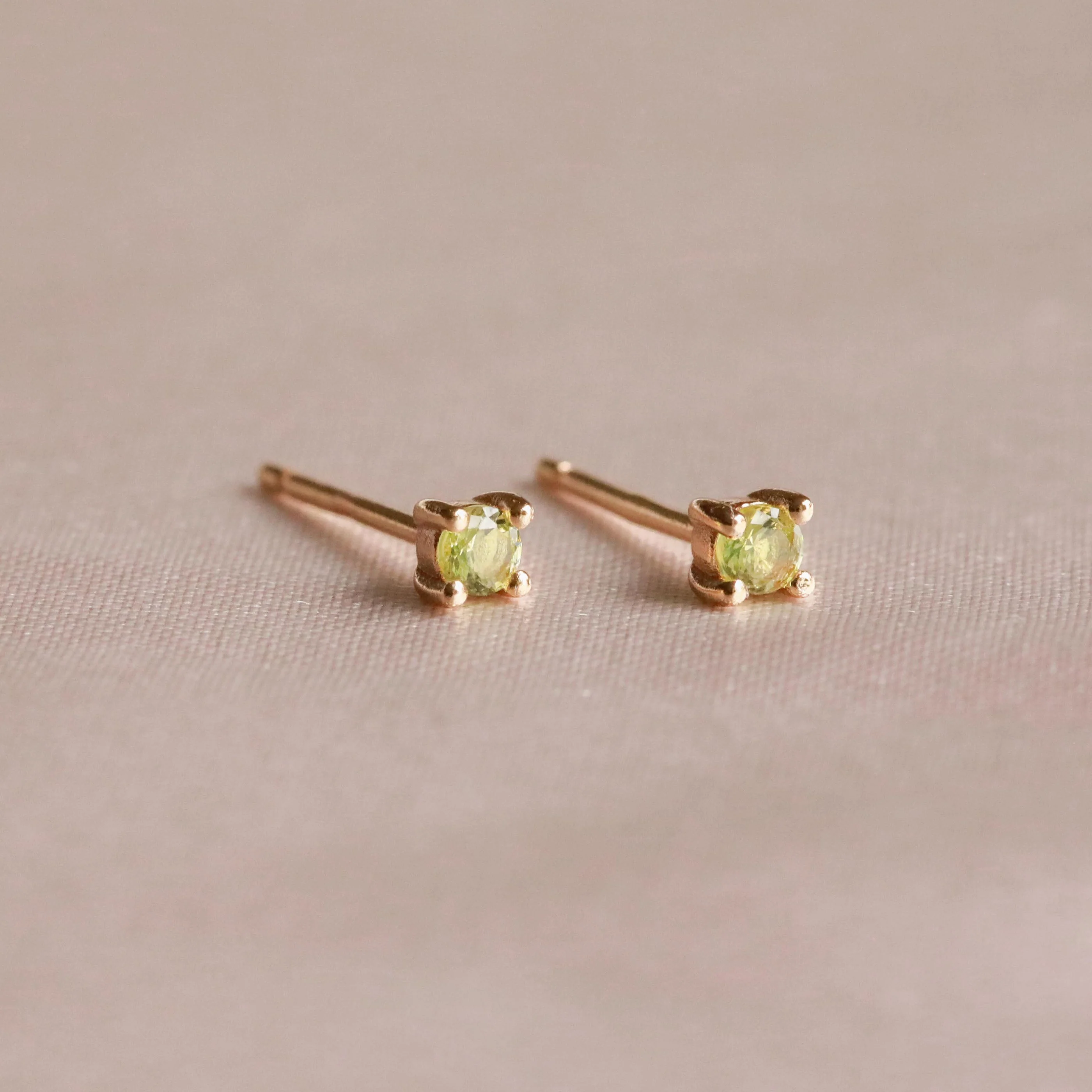 August Birthstone Stud Earrings in Gold with Peridot CZ - Image 5
