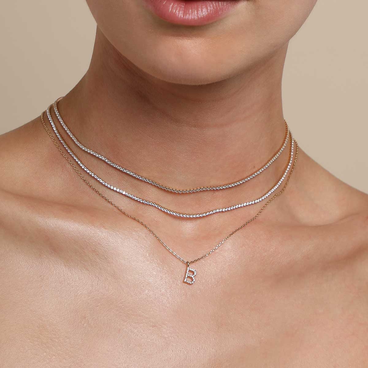 B Initial Pavé Pendant Necklace in Gold - Image 3
