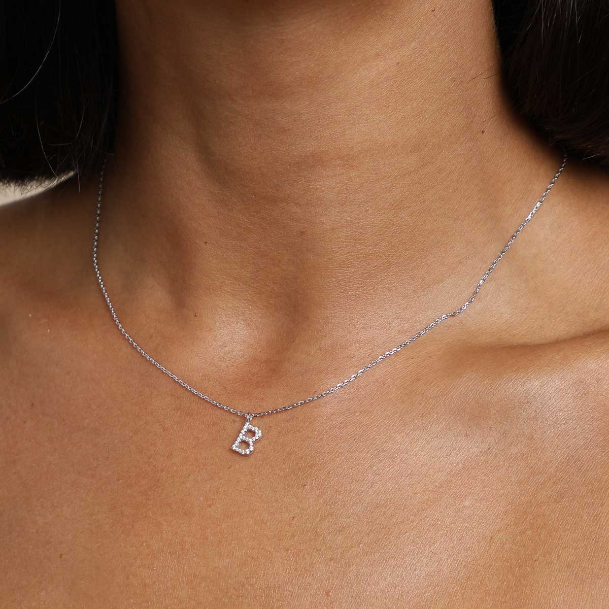 B Initial Pavé Pendant Necklace in Silver - Image 2