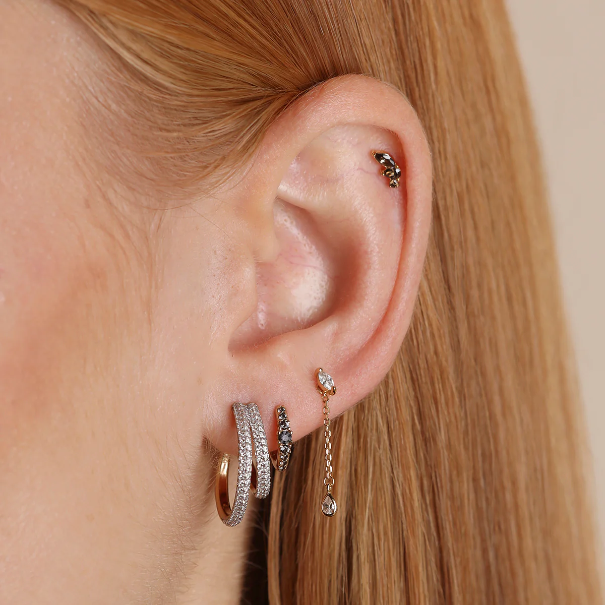 Black Cluster Titanium Piercing Stud in Gold - Image 3