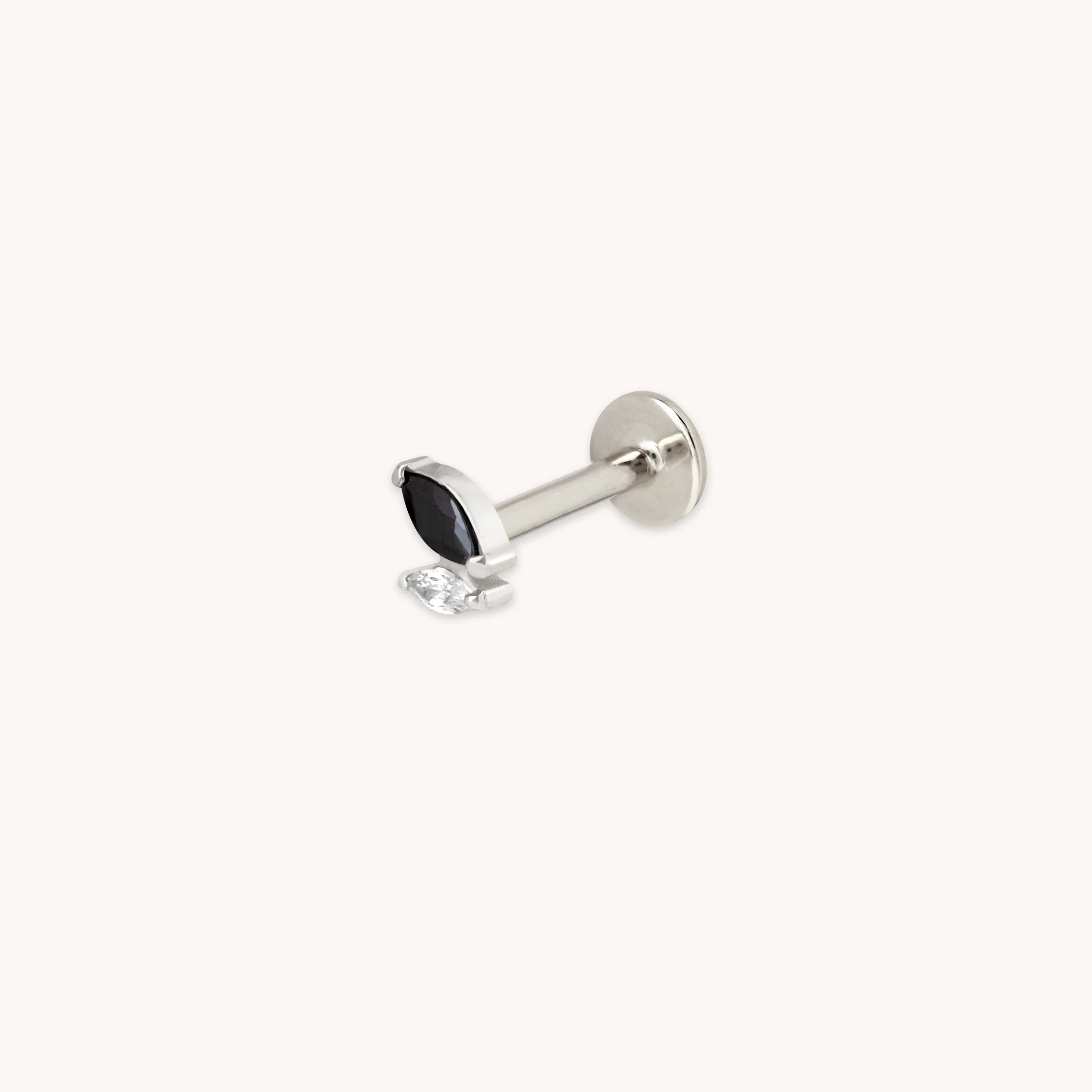 Black Crystal Double Marquise Titanium Piercing Stud in Platinum