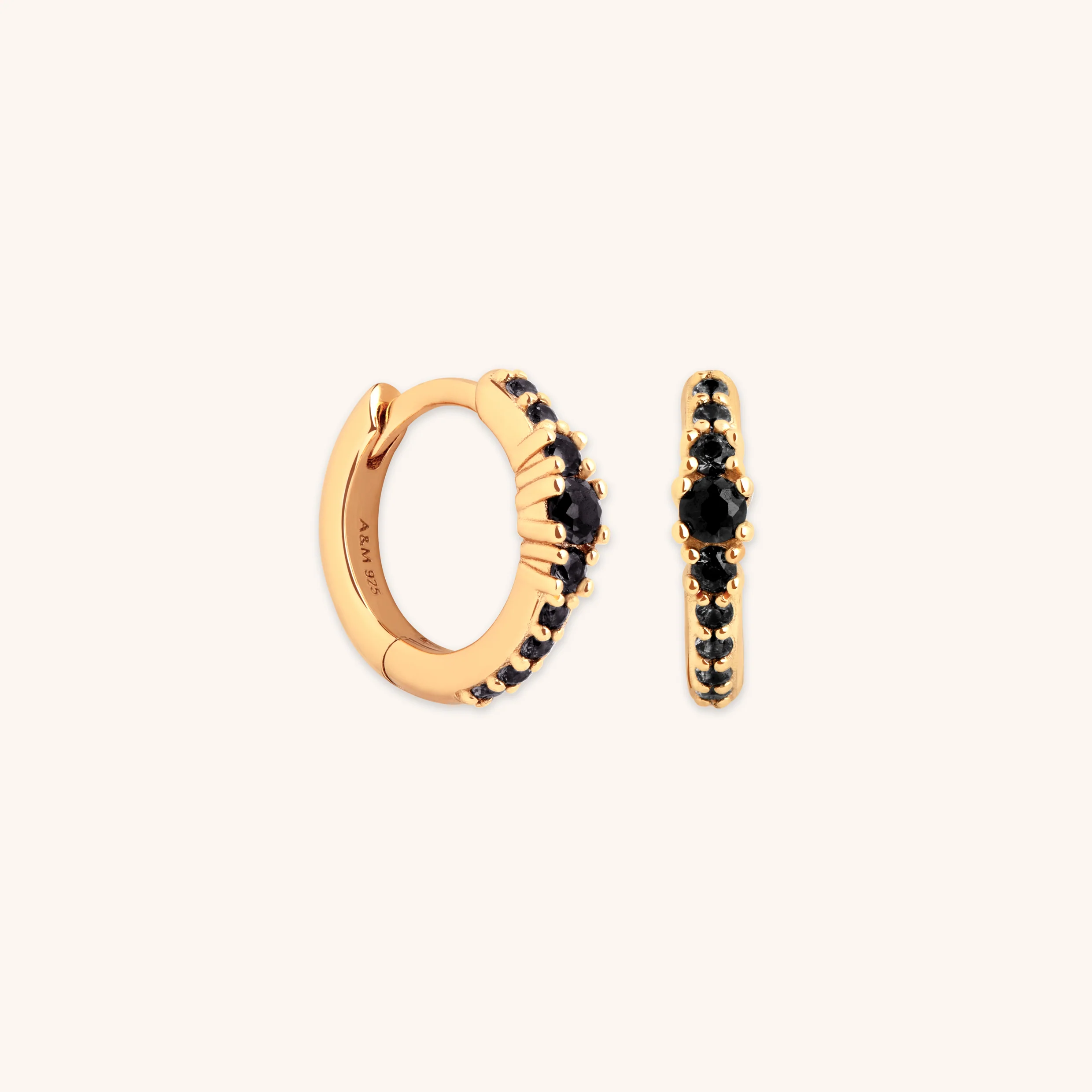 Black Crystal Graduated Huggies in Gold