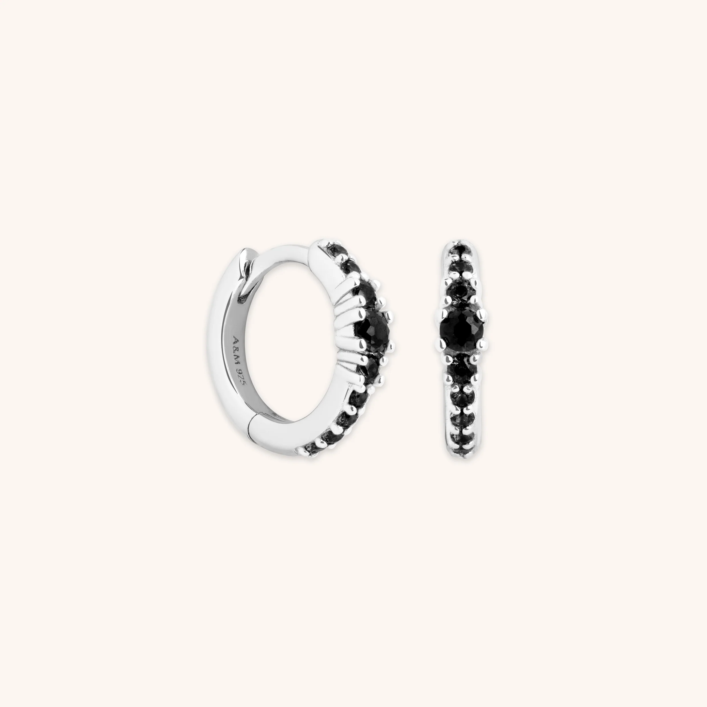 Black Crystal Graduated Huggies in Silver