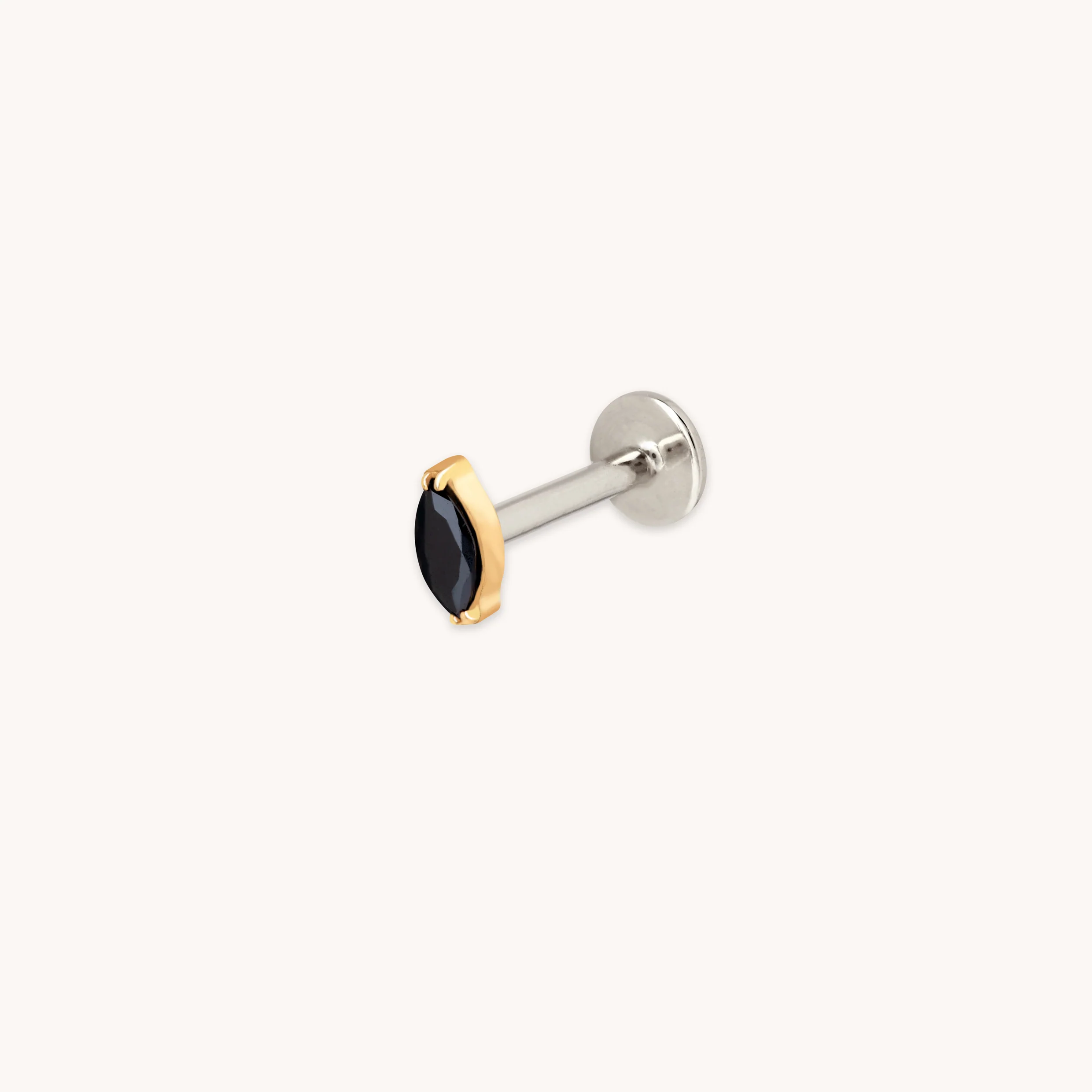 Black Crystal Marquise Titanium Piercing Stud in Gold