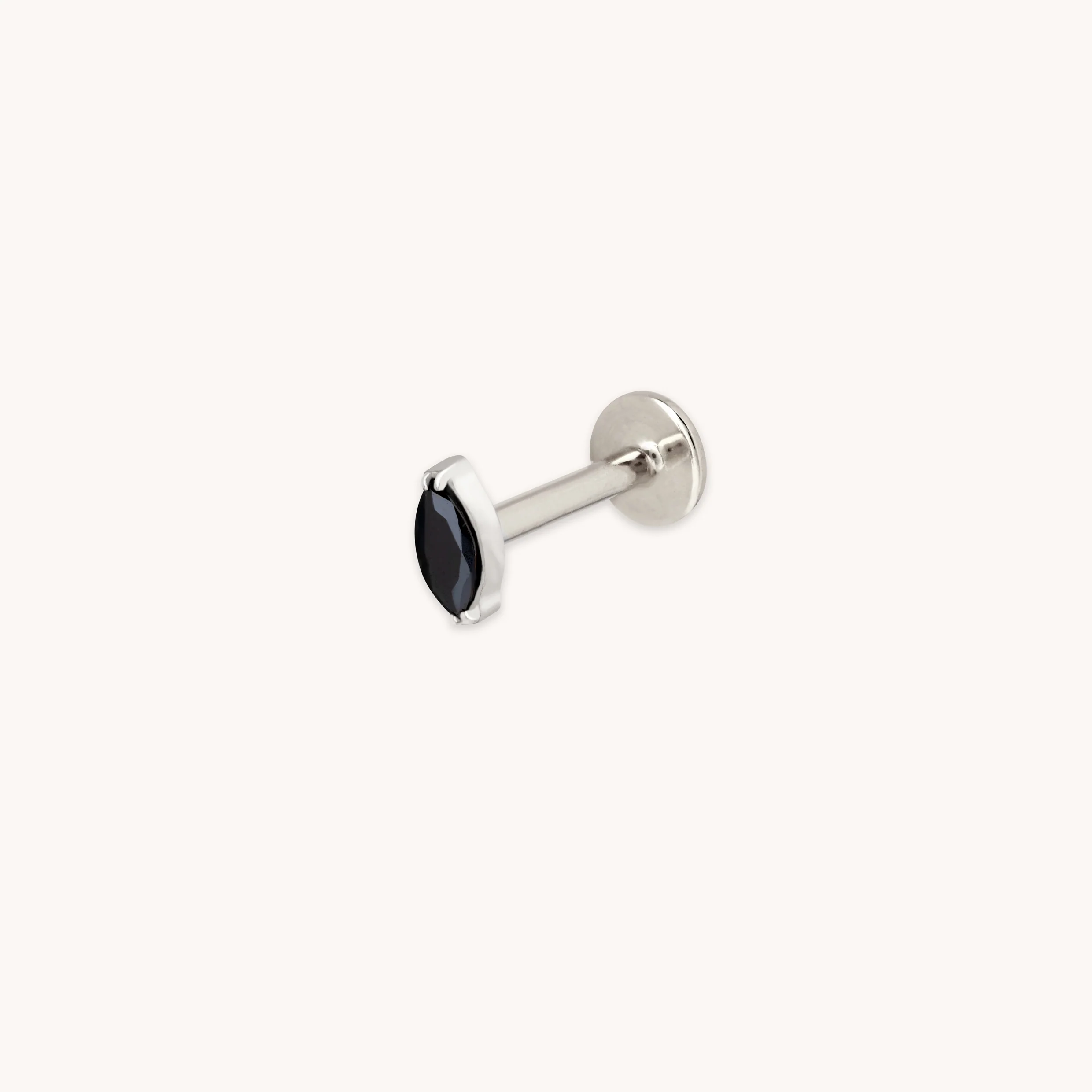 Black Crystal Marquise Titanium Piercing Stud in Platinum
