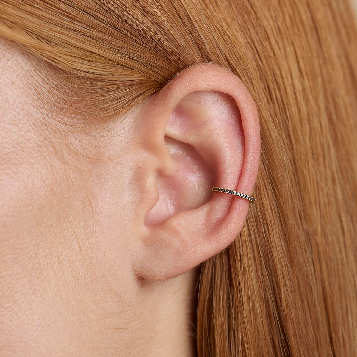 Black Pavé Ear Cuff in Gold - Image 2