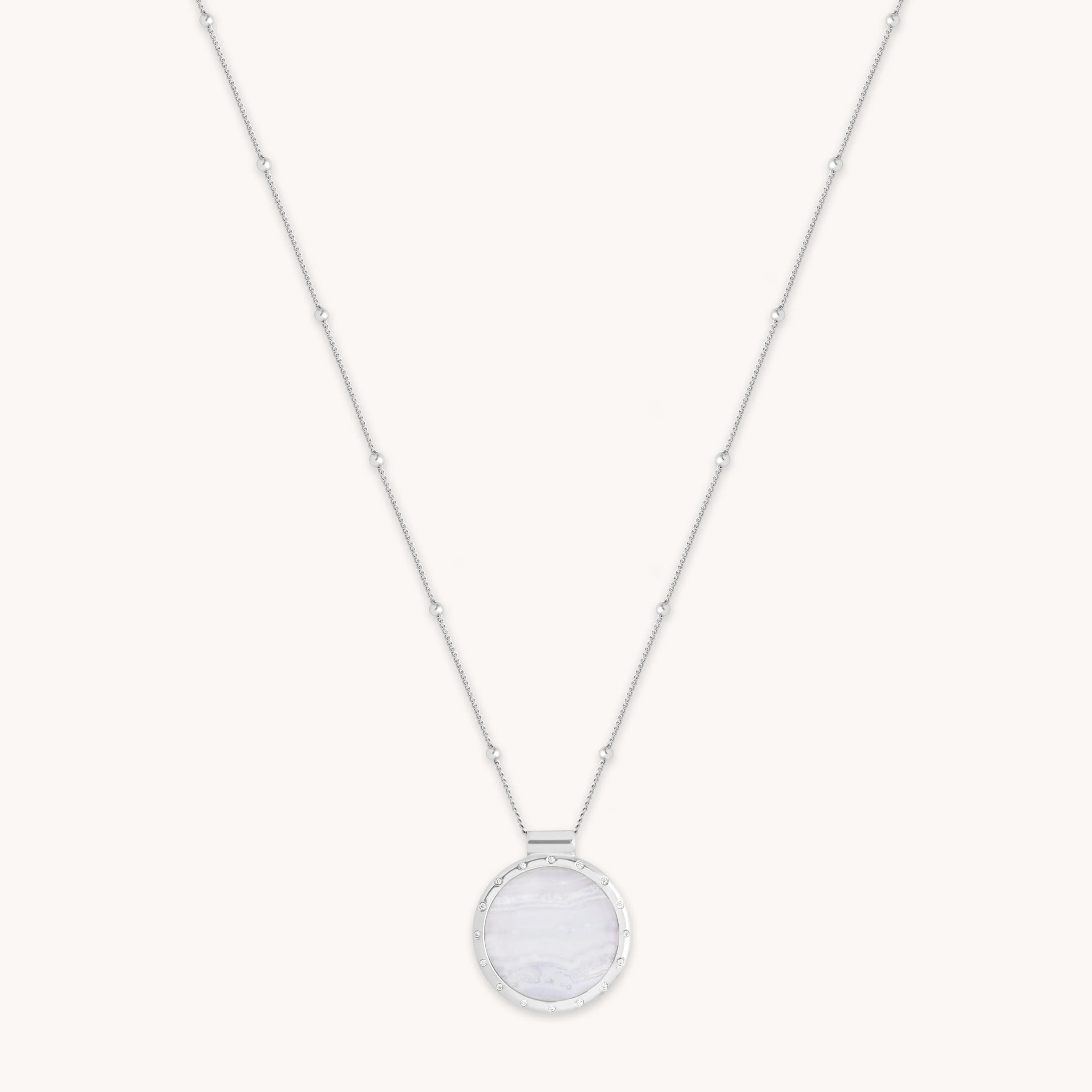 Blue Lace Agate Pendant Necklace in Silver