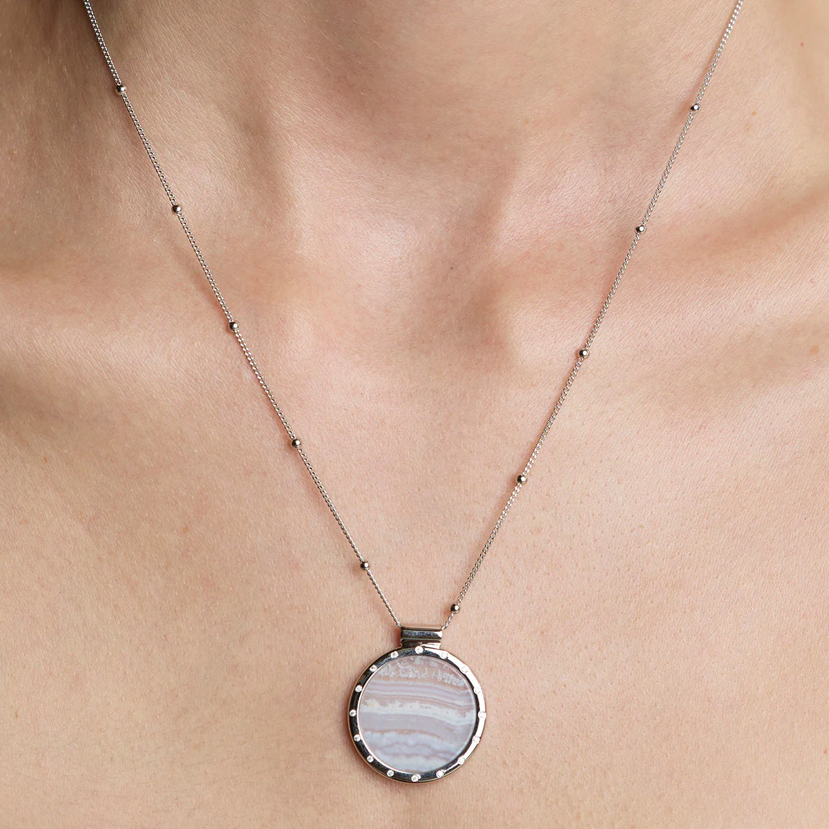 Blue Lace Agate Pendant Necklace in Silver - Image 2