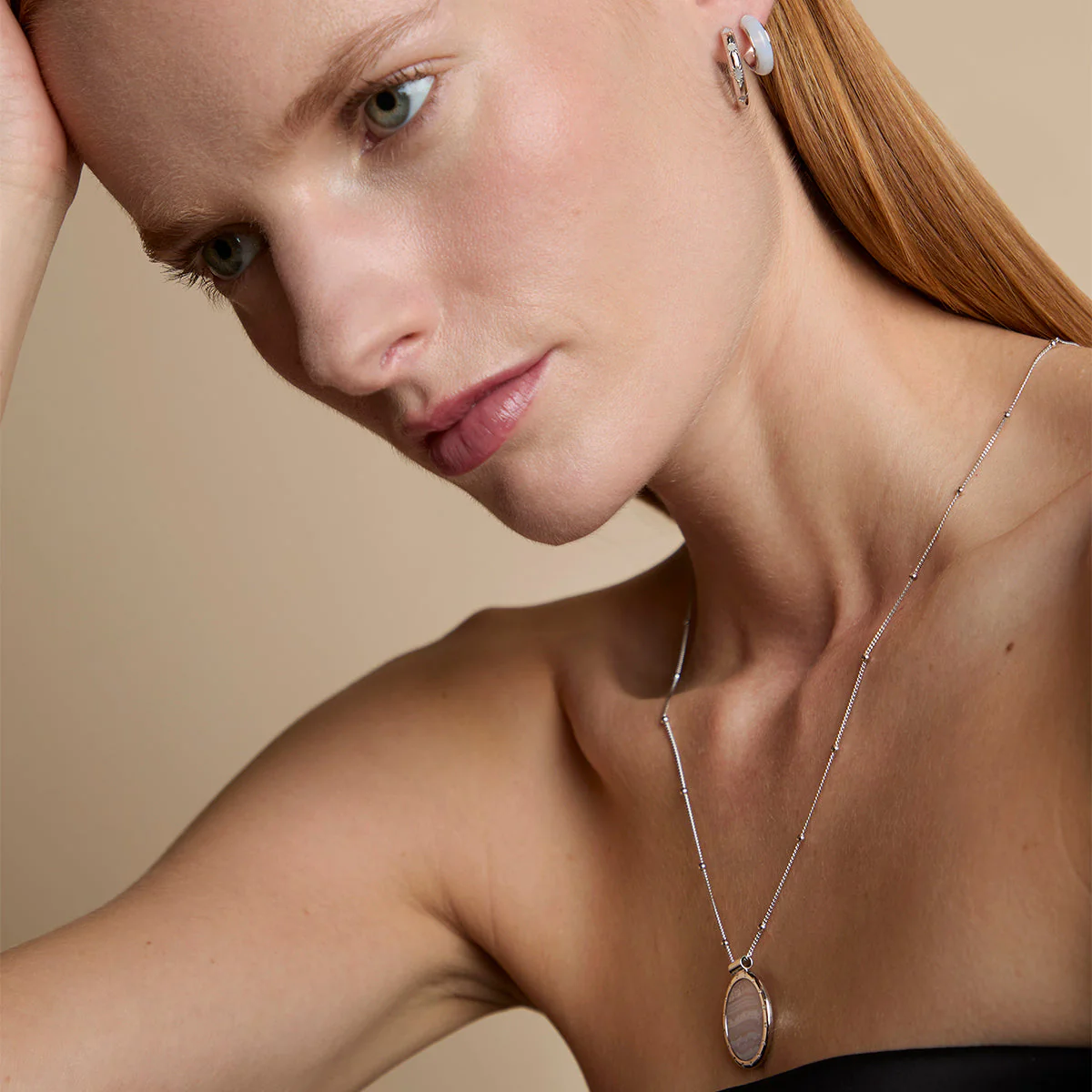 Blue Lace Agate Pendant Necklace in Silver - Image 5