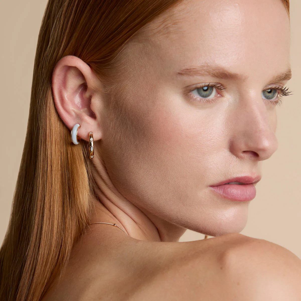 Blue Lace Agate Stone Hoops in Gold - Image 6