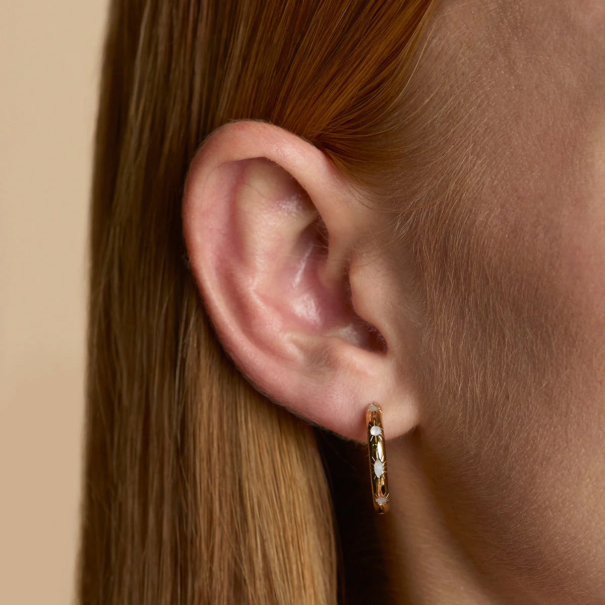 Blue Lace Agate Sun Hoops in Gold - Image 2