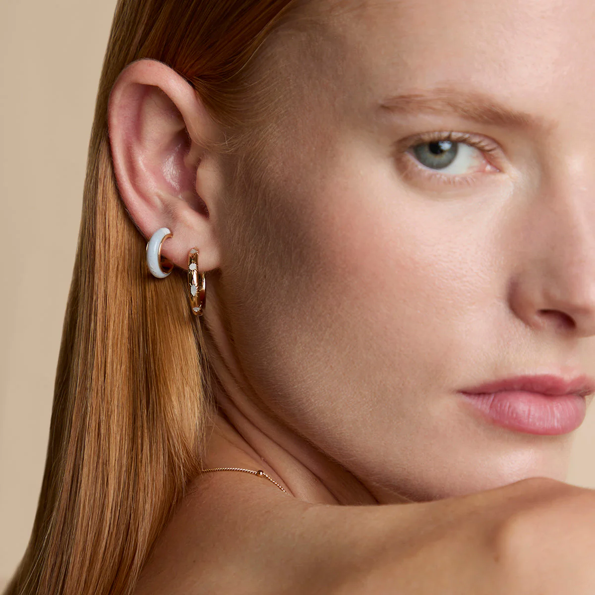 Blue Lace Agate Sun Hoops in Gold - Image 5