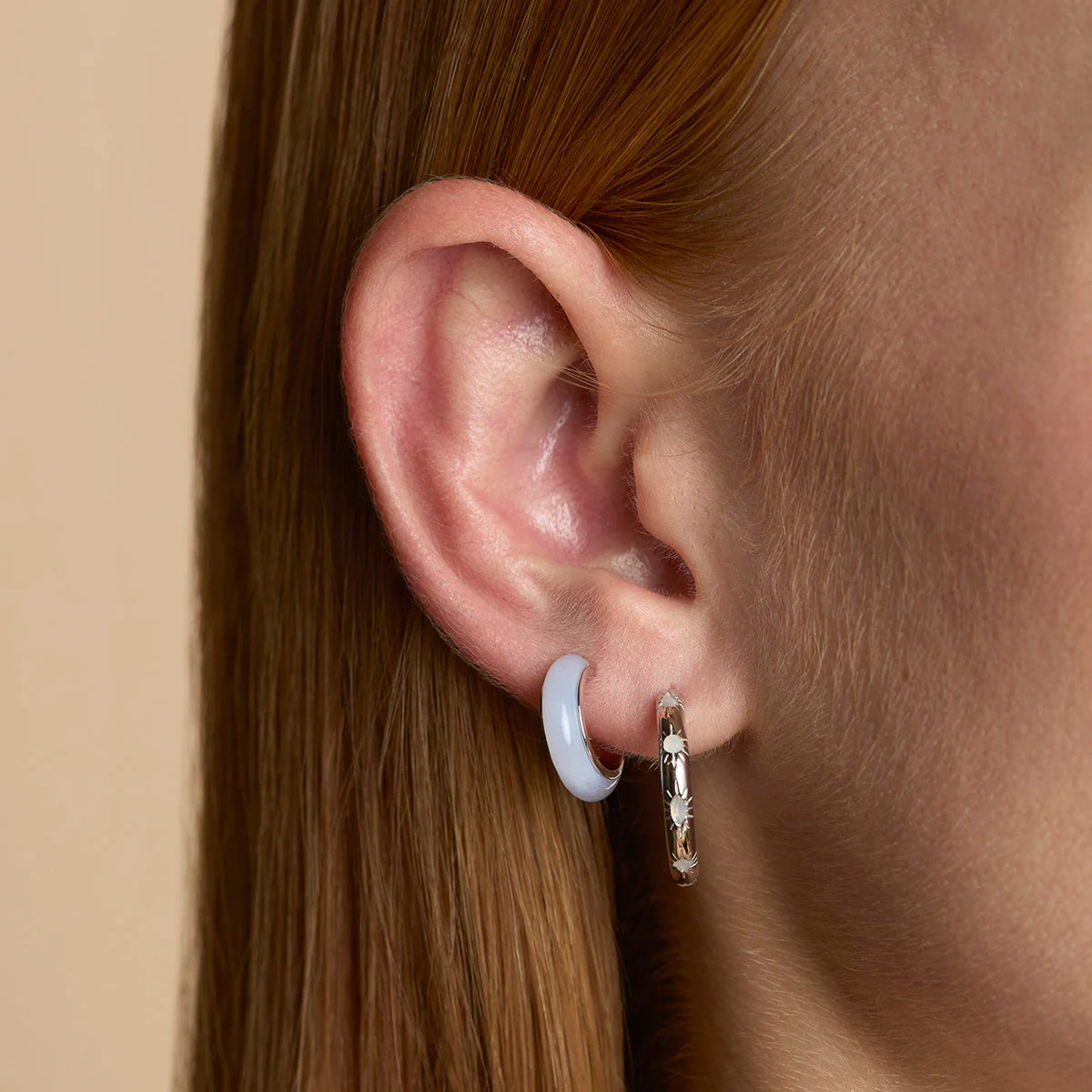 Blue Lace Agate Sun Hoops in Silver - Image 4