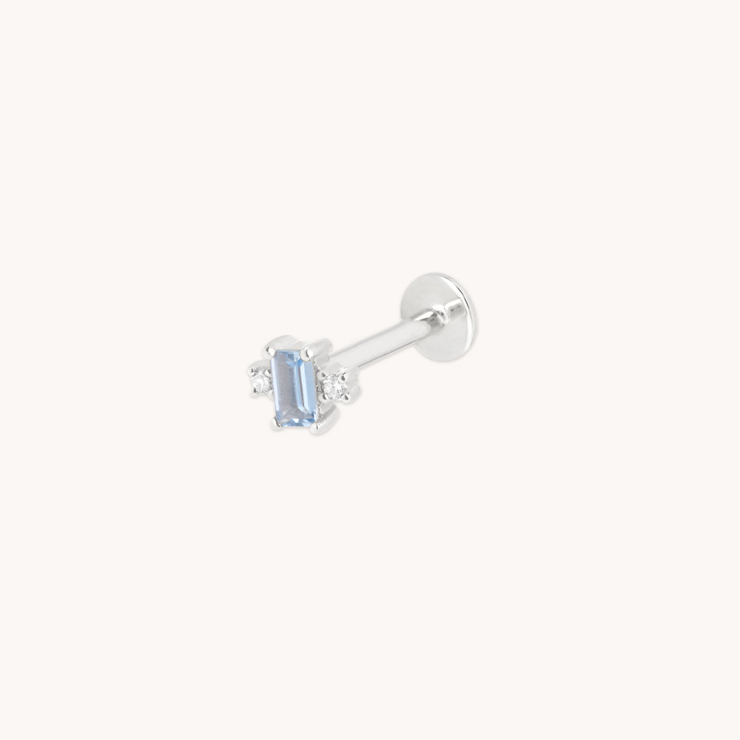 Blue Spinel Baguette Piercing Stud in Solid White Gold