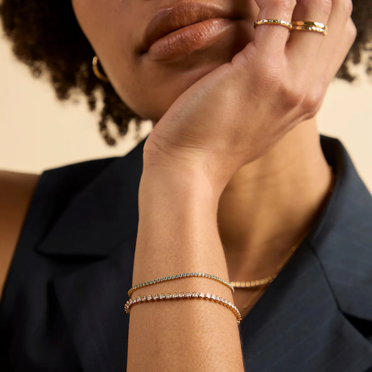 Blue Tennis Chain Bracelet in Gold - Image 5