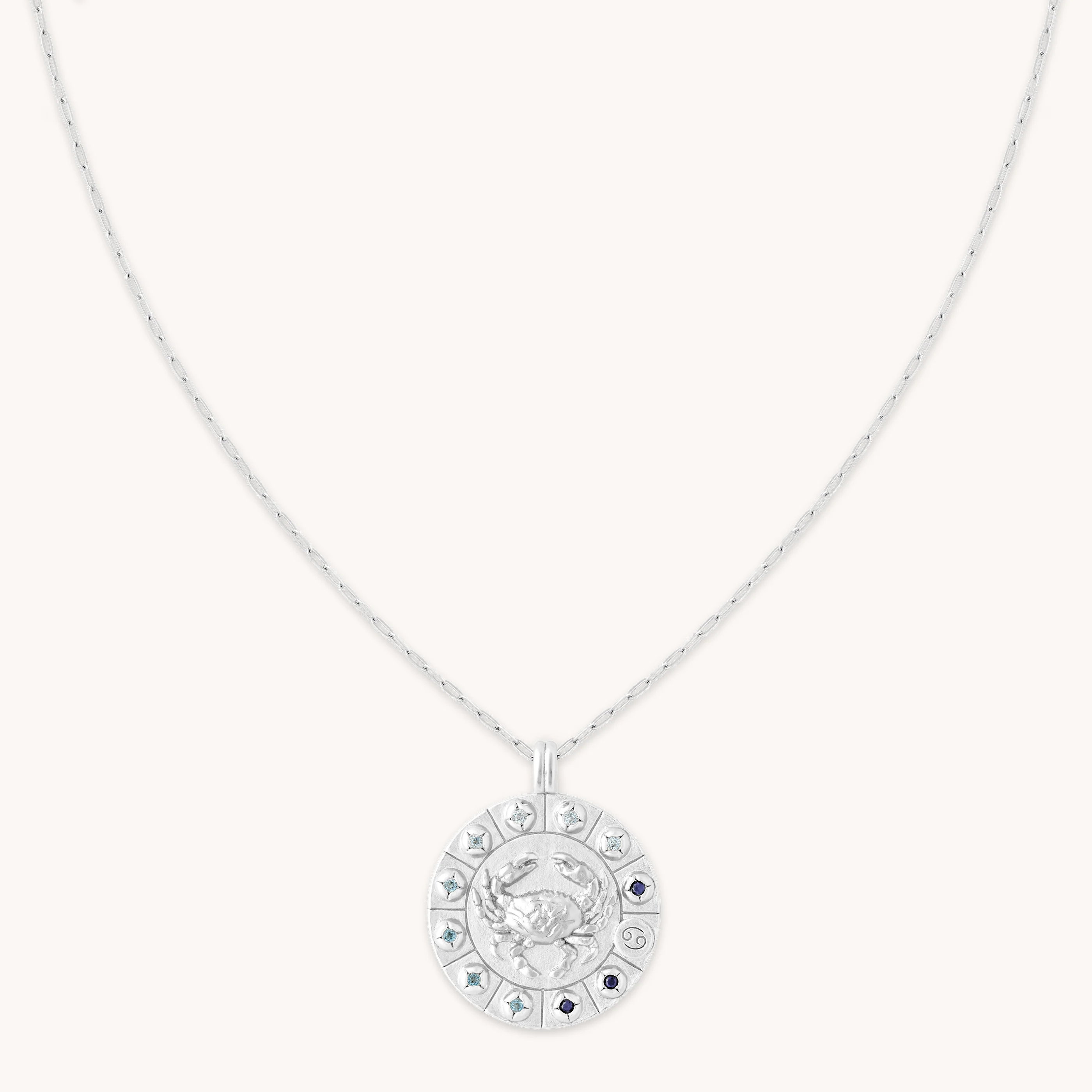 Cancer Bold Zodiac Pendant Necklace in Silver