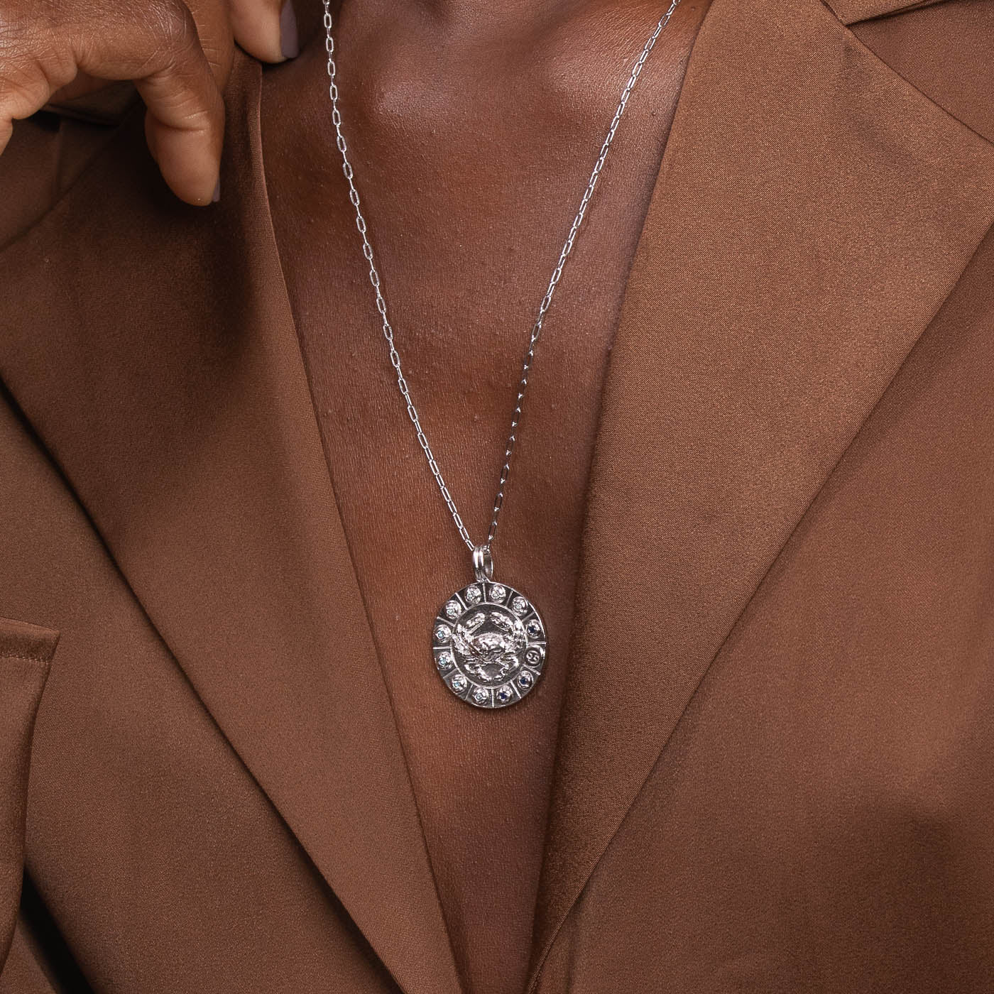 Cancer Bold Zodiac Pendant Necklace in Silver - Image 2