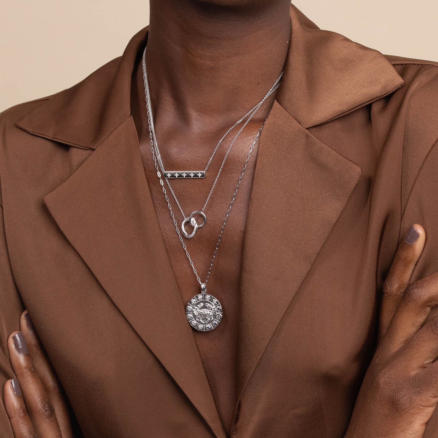 Cancer Bold Zodiac Pendant Necklace in Silver - Image 4