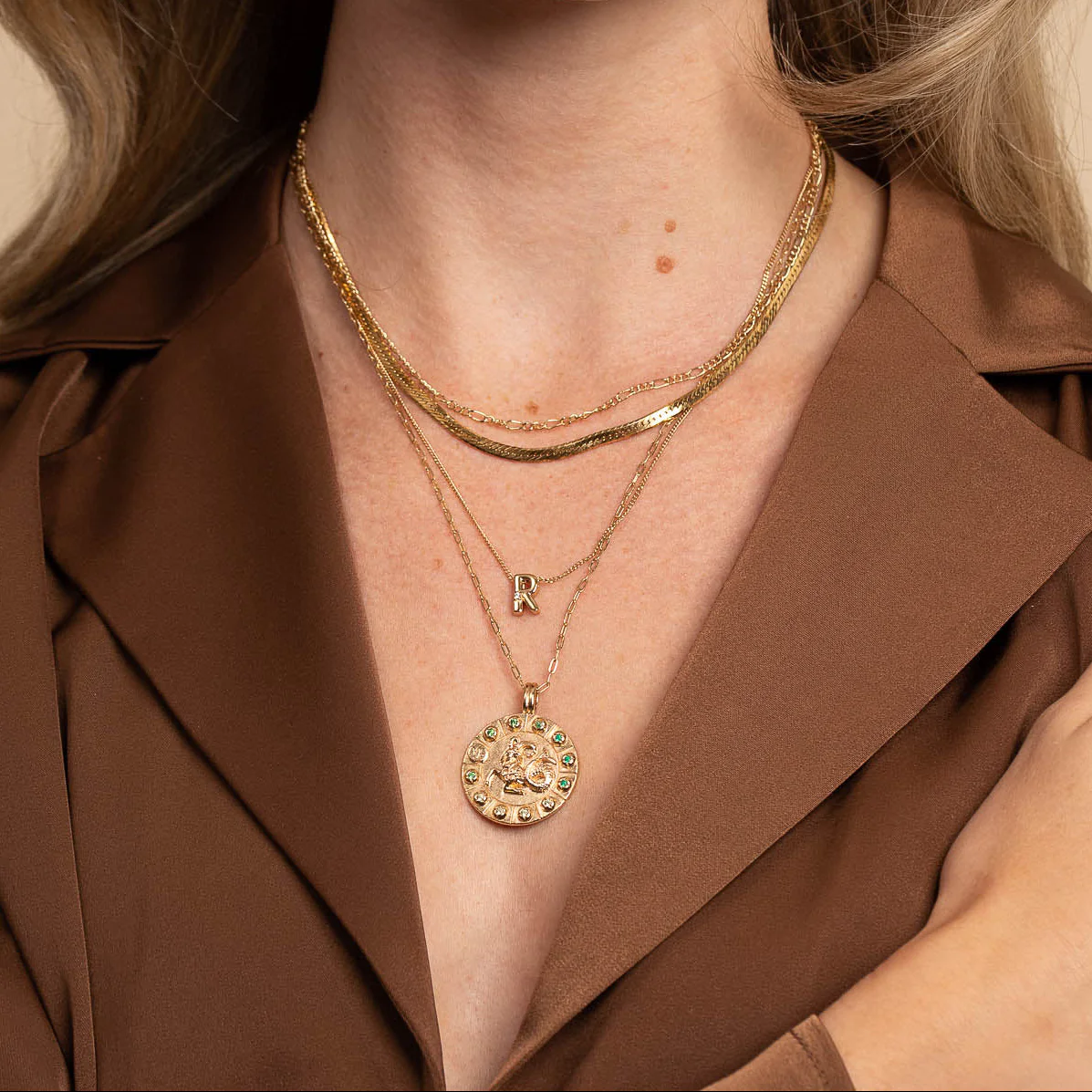 Capricorn Bold Zodiac Pendant Necklace in Gold - Image 4