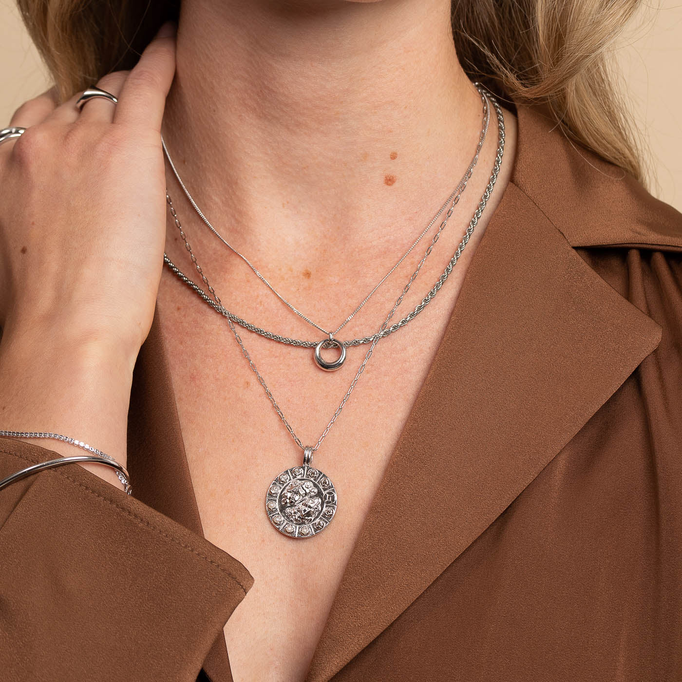 Gemini Bold Zodiac Pendant Necklace in Silver - Image 4