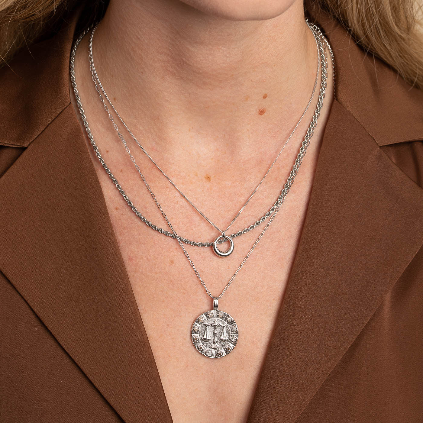 Libra Bold Zodiac Pendant Necklace in Silver - Image 4