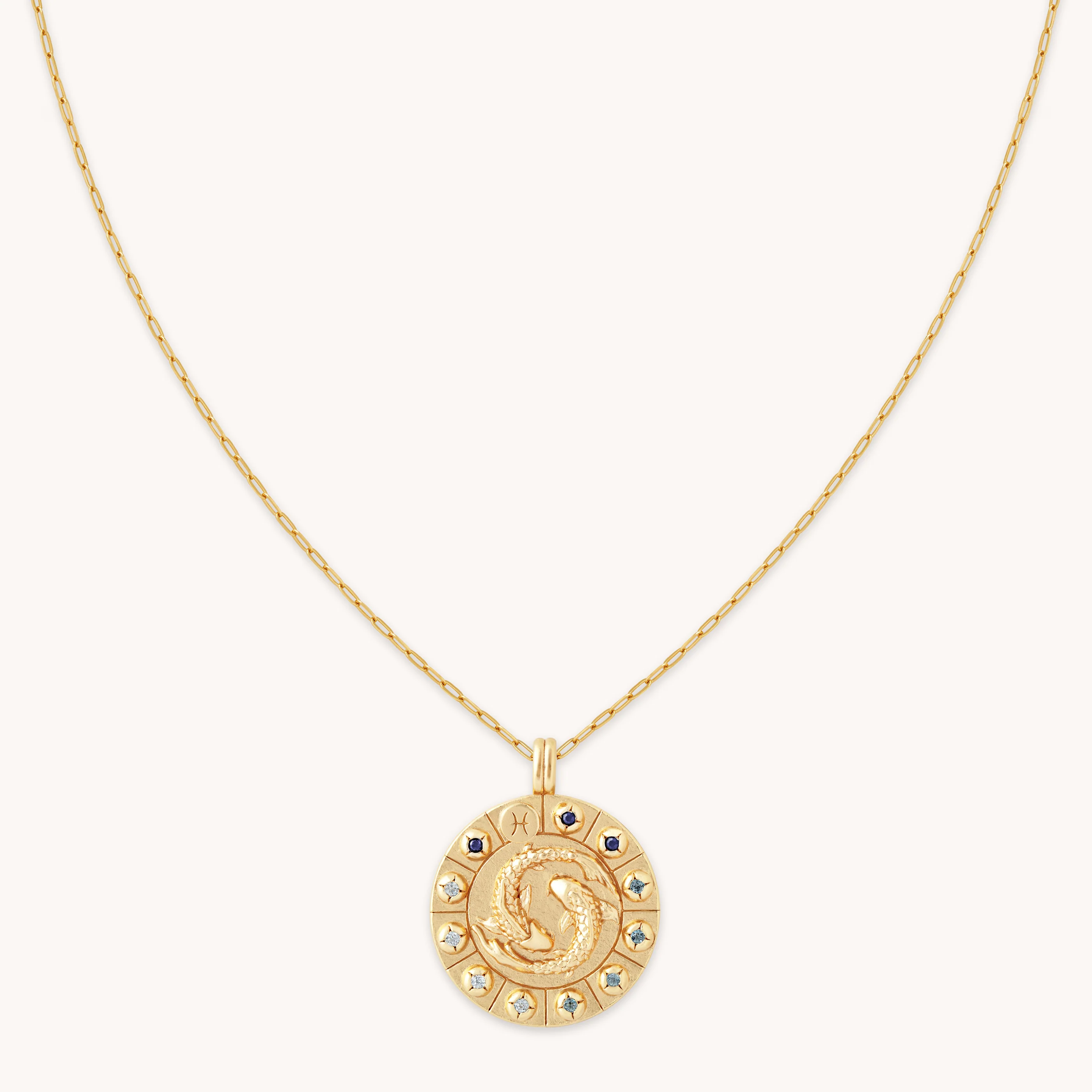Pisces Bold Zodiac Pendant Necklace in Gold