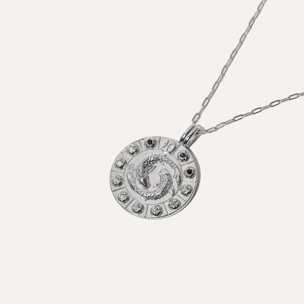 Pisces Bold Zodiac Pendant Necklace in Silver - Image 3