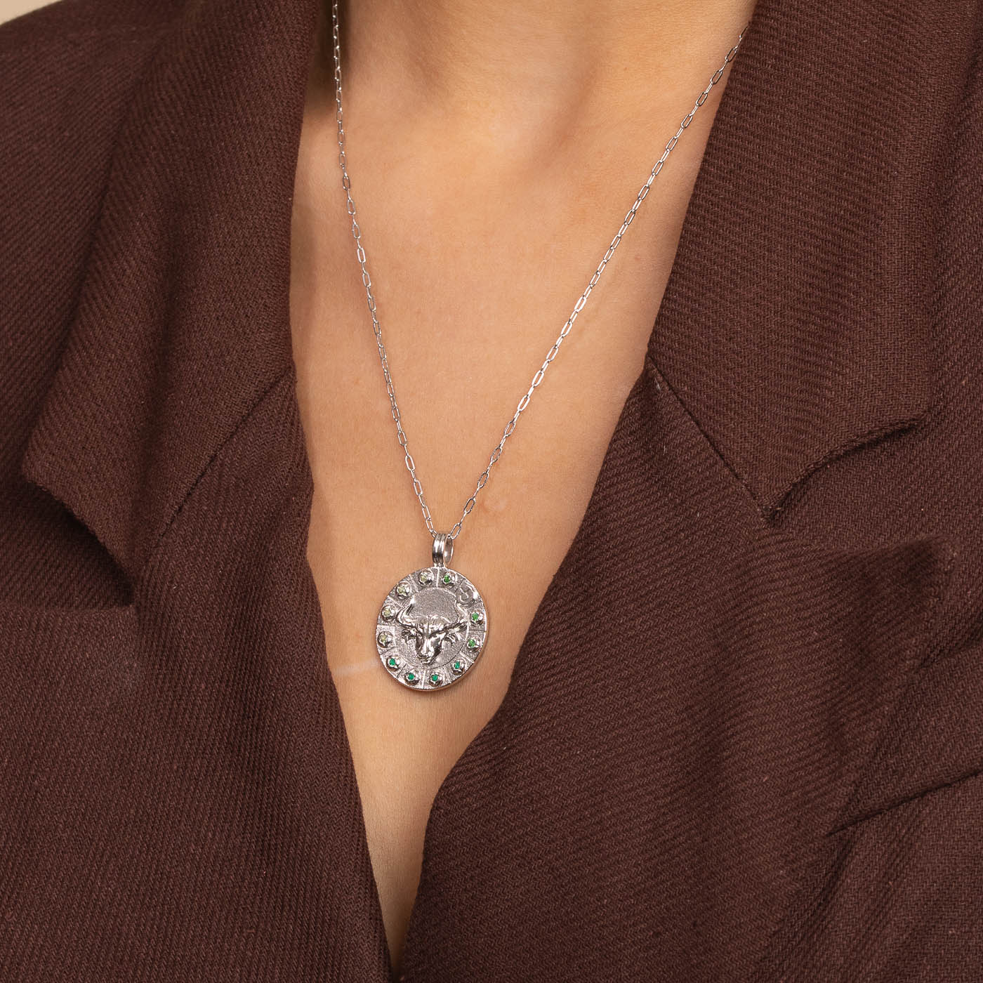 Taurus Bold Zodiac Pendant Necklace in Silver - Image 2