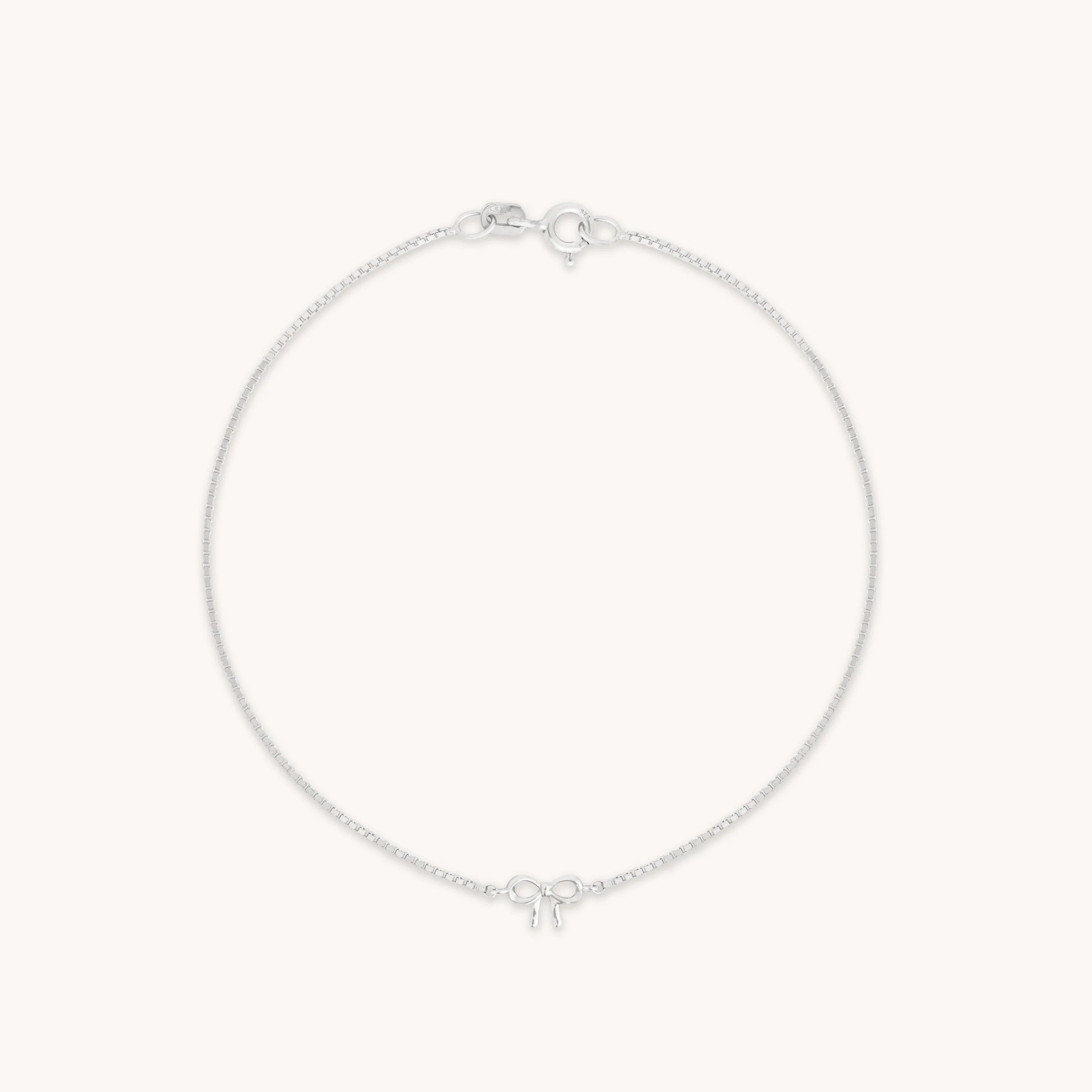 Bow Charm Bracelet in Solid White Gold