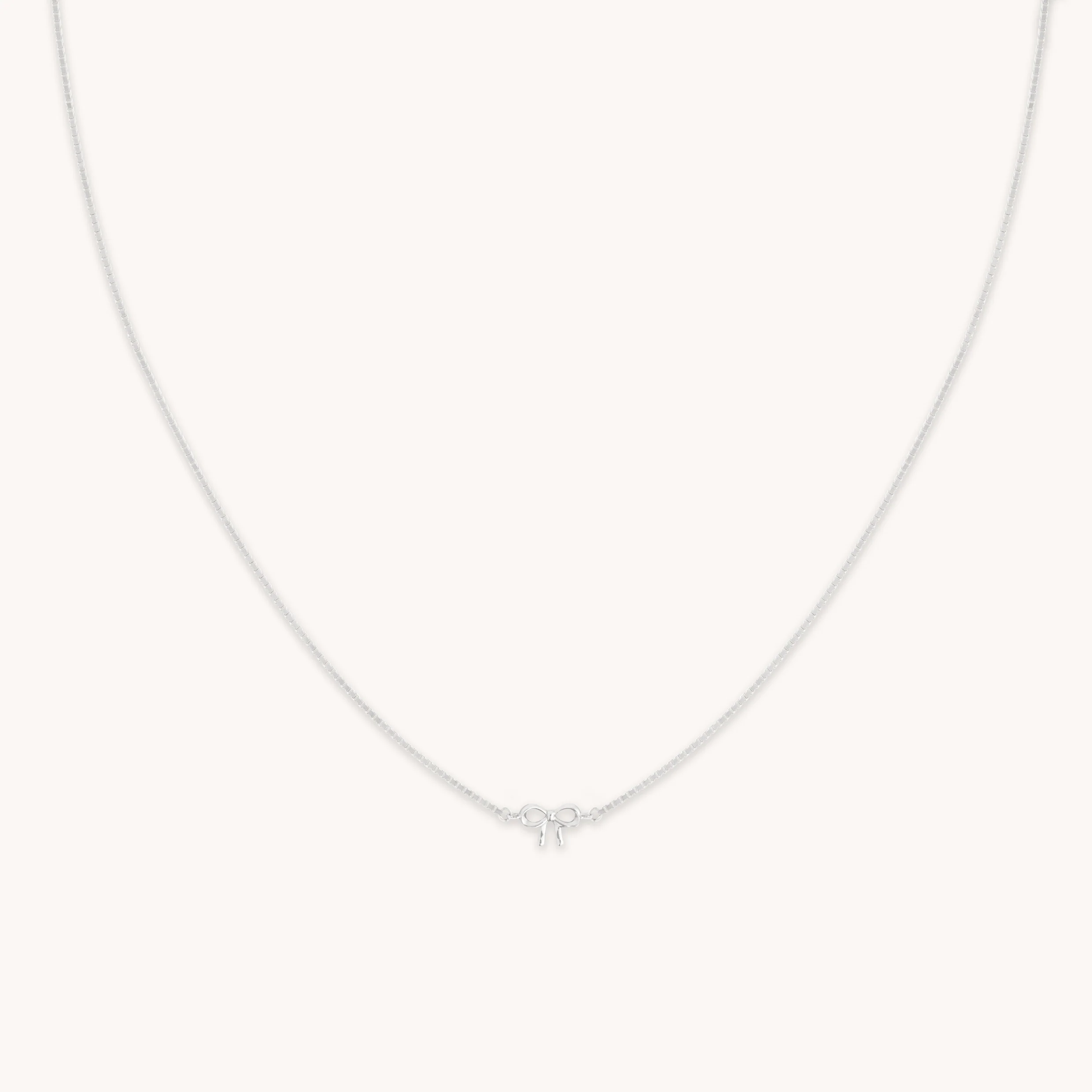 Bow Charm Necklace in Solid White Gold