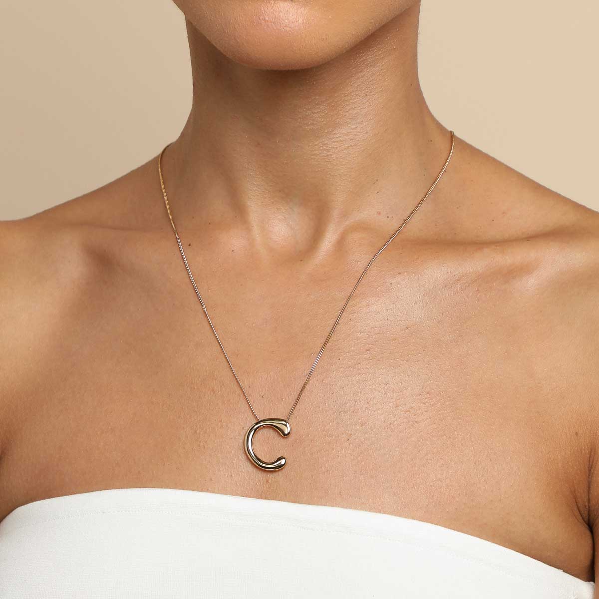 C Initial Bold Pendant Necklace in Gold - Image 2