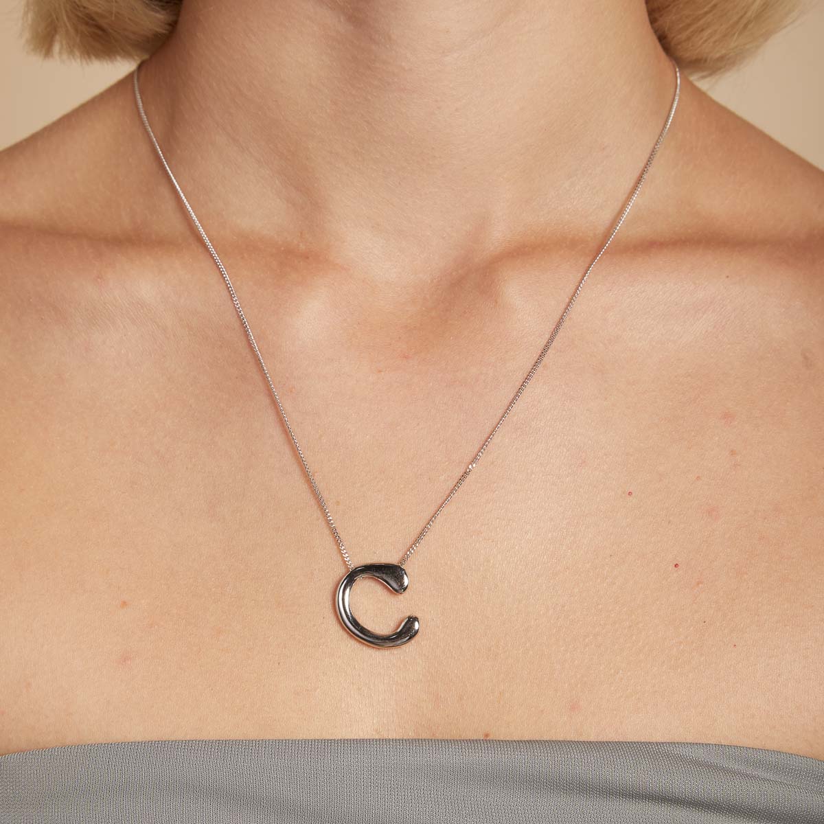 C Initial Bold Pendant Necklace in Silver - Image 2