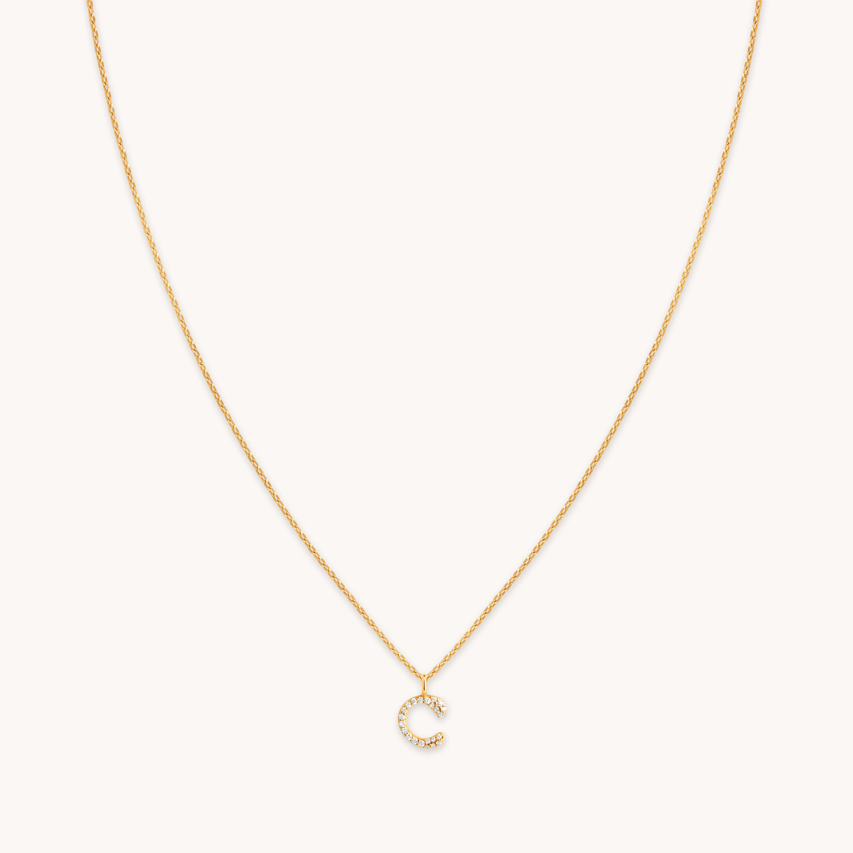 C Initial Pavé Pendant Necklace in Gold