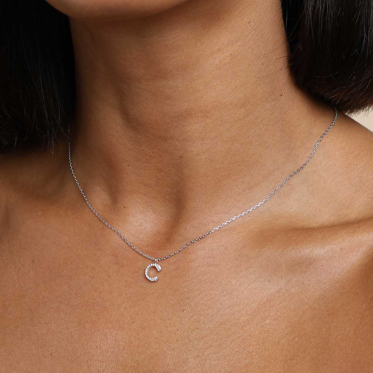 C Initial Pavé Pendant Necklace in Silver - Image 2