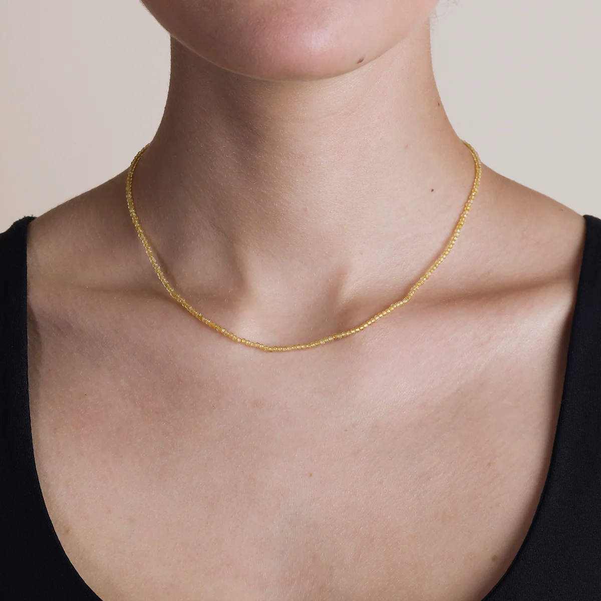Citrine November Beaded Necklace in Solid Gold - Image 2
