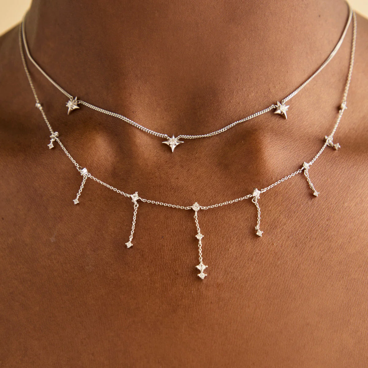 Cosmic Charm Drop Necklace in Silver - Image 3