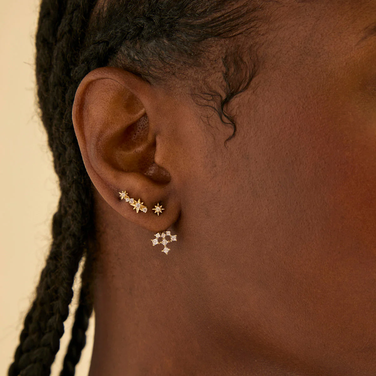 Cosmic Crystal Climber Stud Earrings in Gold - Image 3