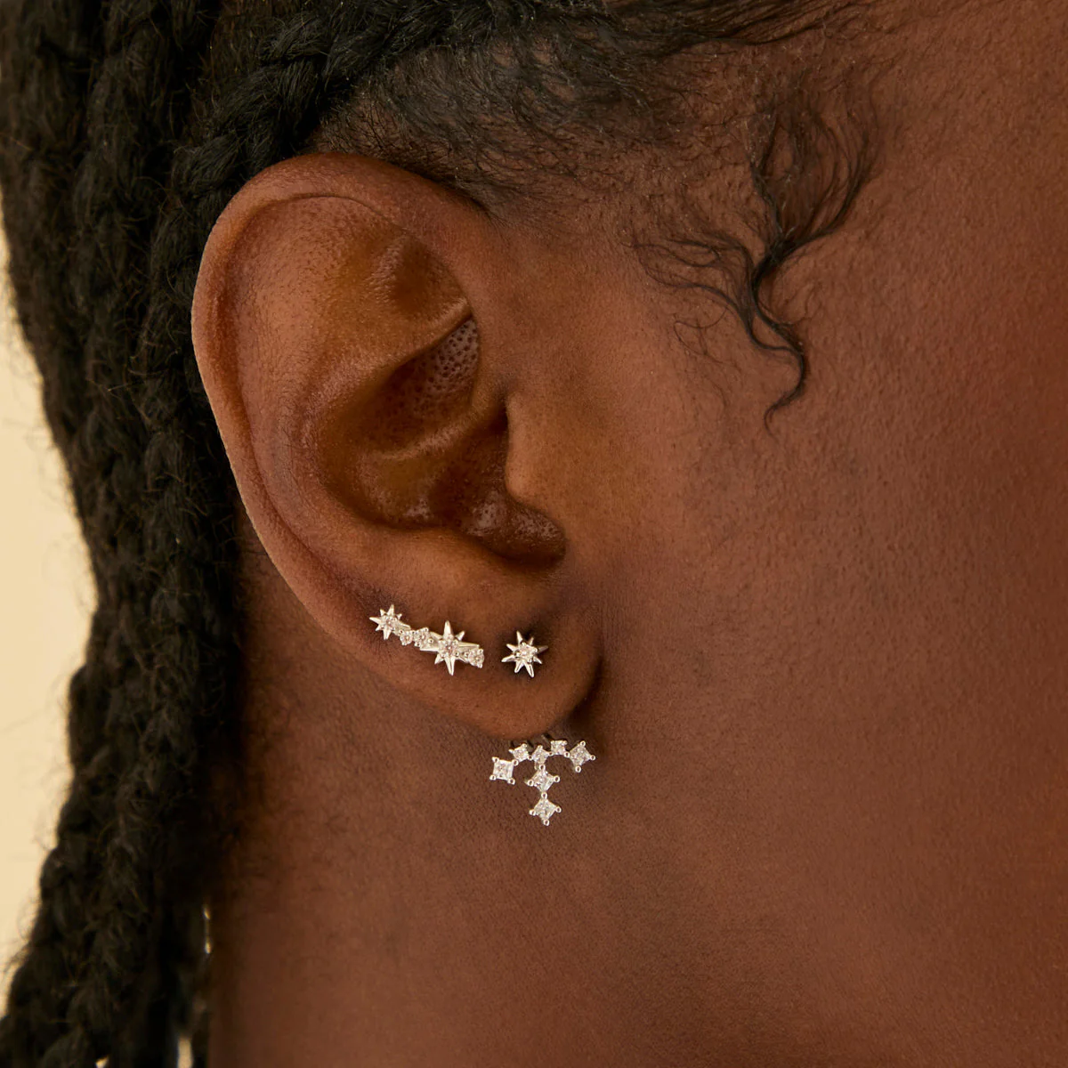Cosmic Crystal Climber Stud Earrings in Silver - Image 3