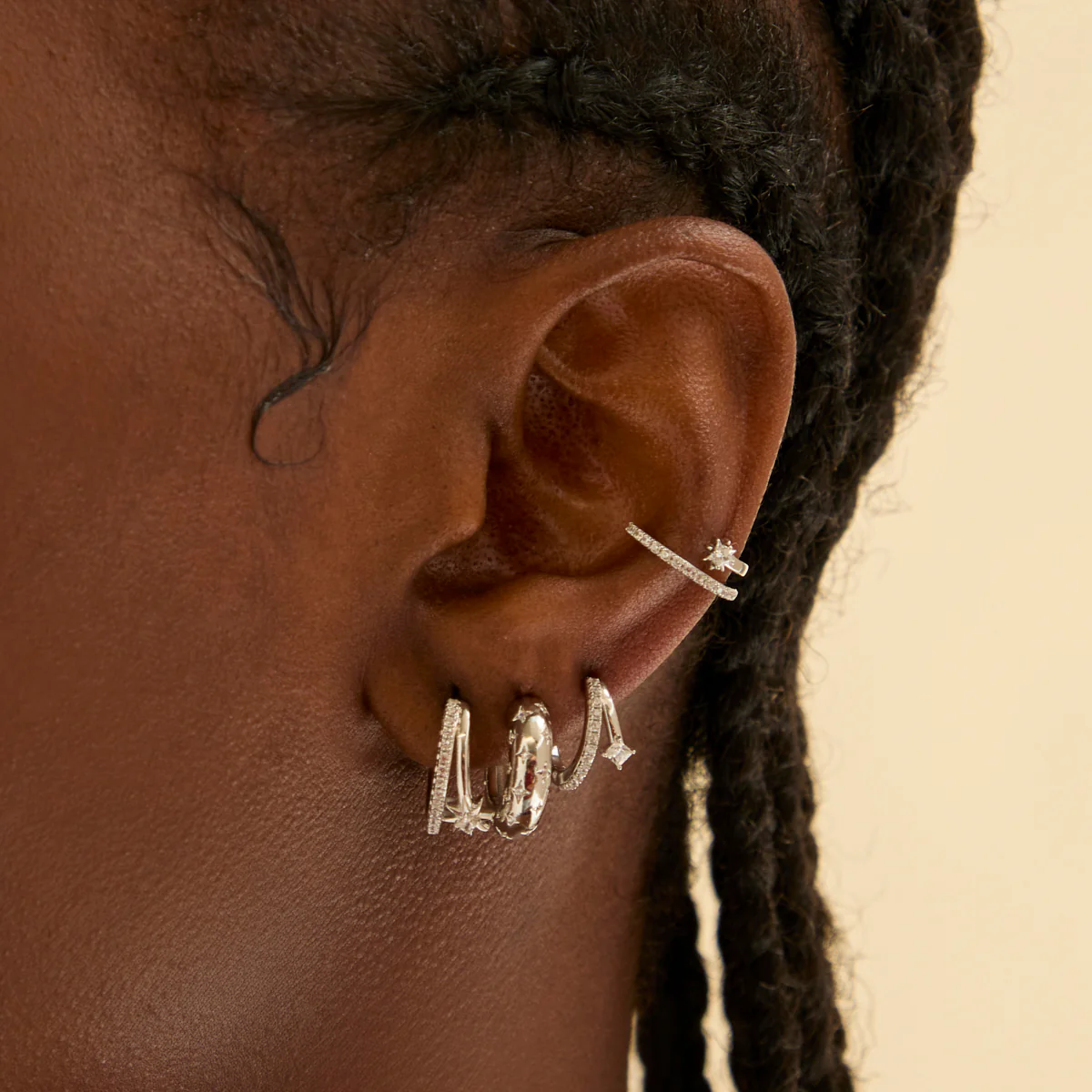 Cosmic Dome Small Hoops in Silver - Image 3