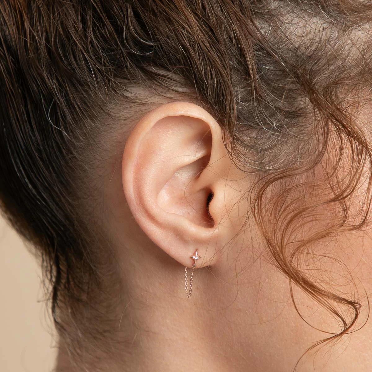 Cosmic Star Chain Stud Earrings in Rose Gold - Image 2