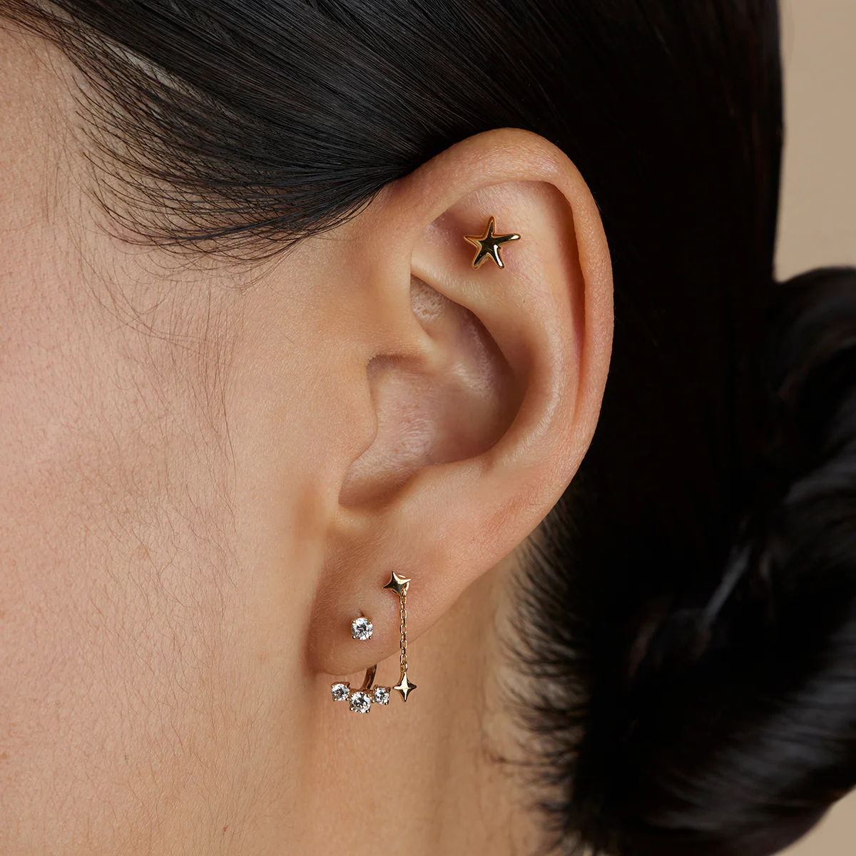 Cosmic Star Chain Studs in Solid Gold - Image 3